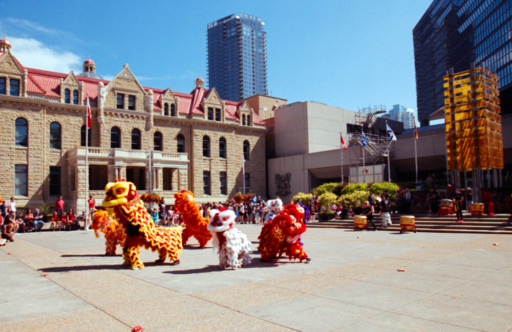 Chinese lion dance on Canada Day 2023 in Calgary